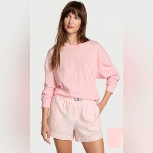 NWT Victoria’s Secret Pink Stripe Rhinestone Patch Flannel Short Tee-Jama Set L